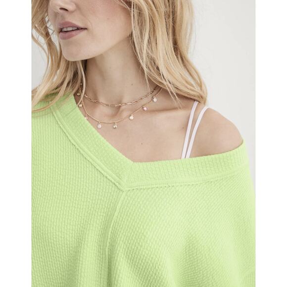 Aerie Wonder Textured Sweatshirt Womens Large Pistachio Green V-Neck *FLAW - Picture 4 of 12